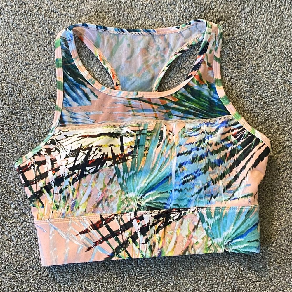 Fabletics Coral Palm Print Bra